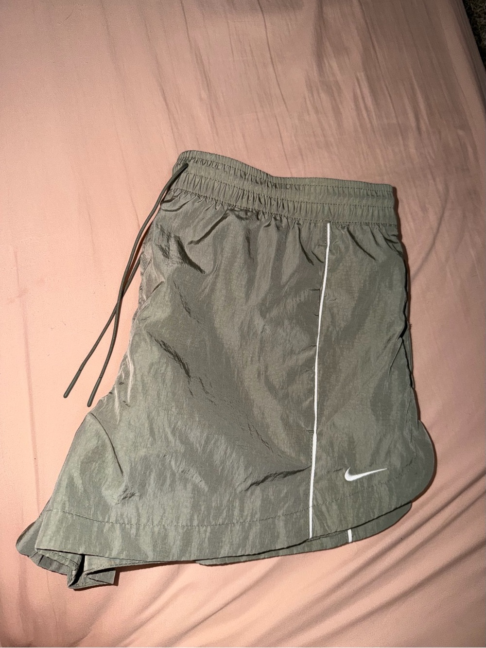 Nike Olive Green Athletic Shorts with White Accent